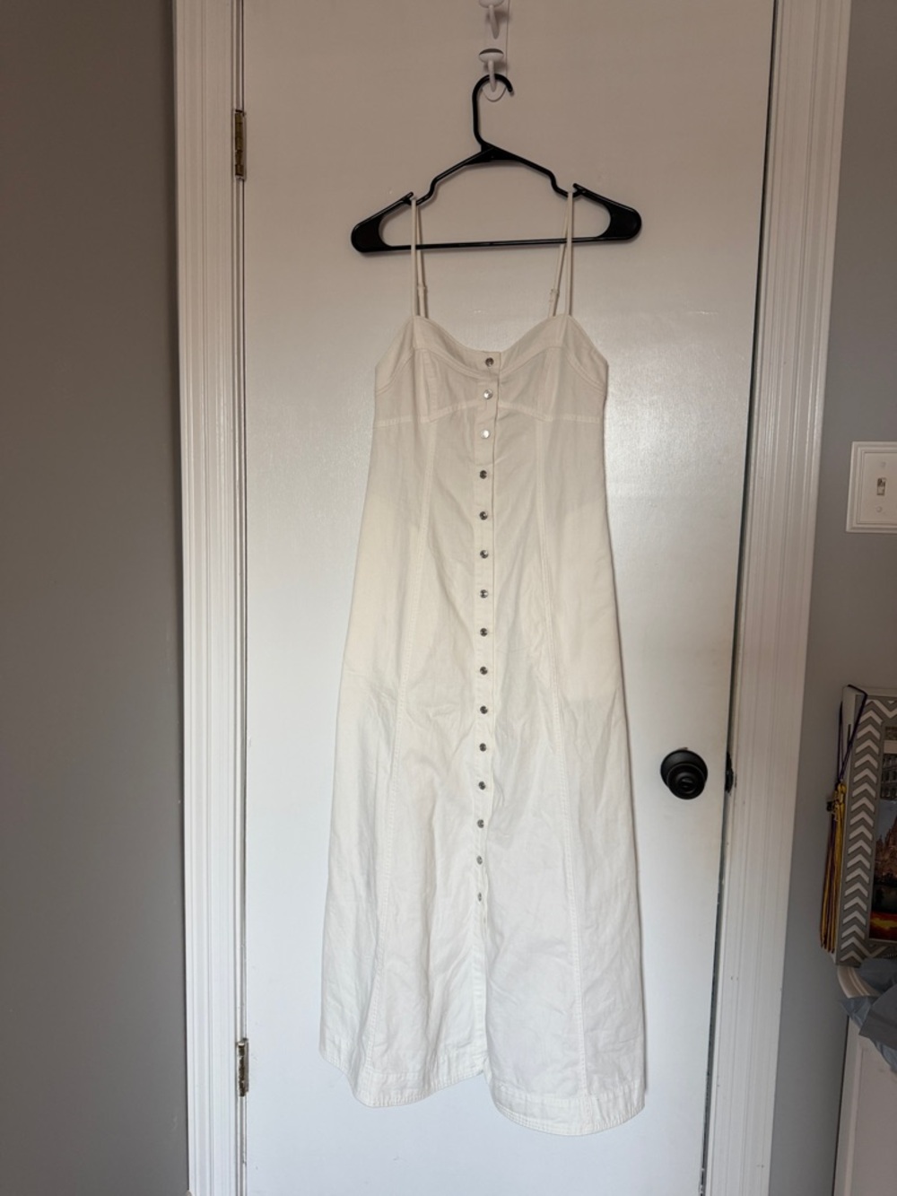 NWT Free people-White Button-Front Spaghetti Strap Dress- size XS fits like a s